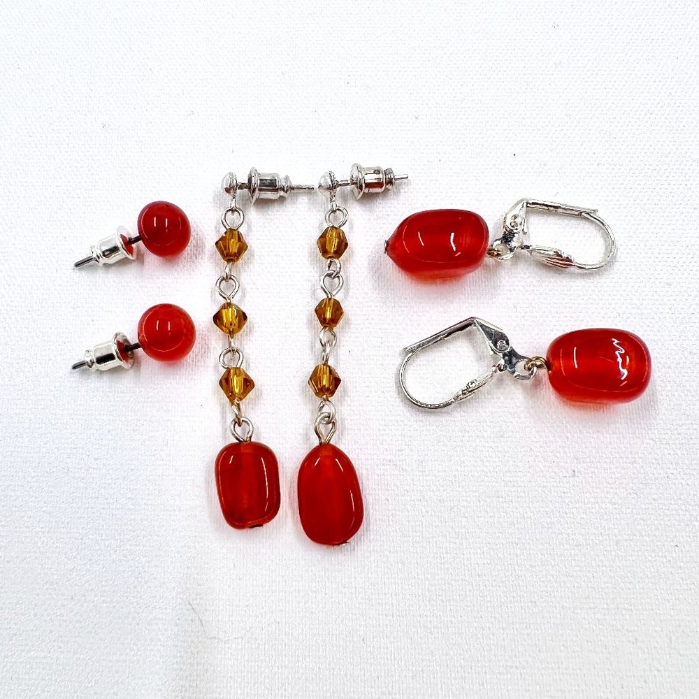 NWT - Mix It - Set of three Silver Tone Orange Glass Beaded Earrings